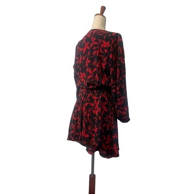 ZADIG & VOLTAIRE Rogers Red Black Crepe Tiered Mini Dress Women's Size Large - Image 3