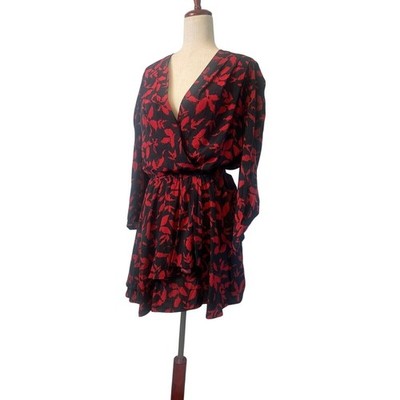 ZADIG & VOLTAIRE Rogers Red Black Crepe Tiered Mini Dress Women's Size Large - Image 4