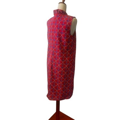 Talbots Anchor Nautical Dress Women's Size 8 Ruffle Neck Shift Red Blue White - Image 2