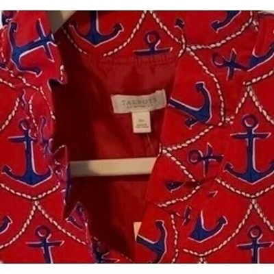 Talbots Anchor Nautical Dress Women's Size 8 Ruffle Neck Shift Red Blue White - Image 3