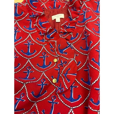 Talbots Anchor Nautical Dress Women's Size 8 Ruffle Neck Shift Red Blue White - Image 5