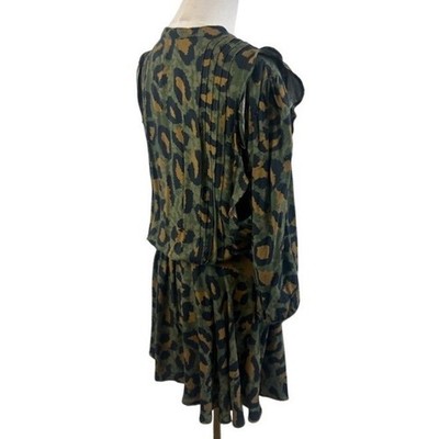 Zadig & Voltaire Remo Leo Green Black Leopard Camo Print Dress Size Large - Image 2