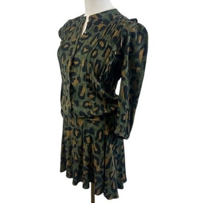 Zadig & Voltaire Remo Leo Green Black Leopard Camo Print Dress Size Large - Image 3