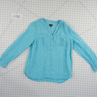 Talbots Tunic Top Women's Size Medium Blue Linen Roll Tab Sleeve Henley - Image 8