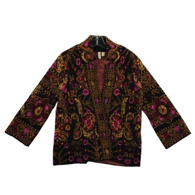 Moth Anthropologie Cardigan Sweater Jacket Women's Size Medium Black Floral - Image 2