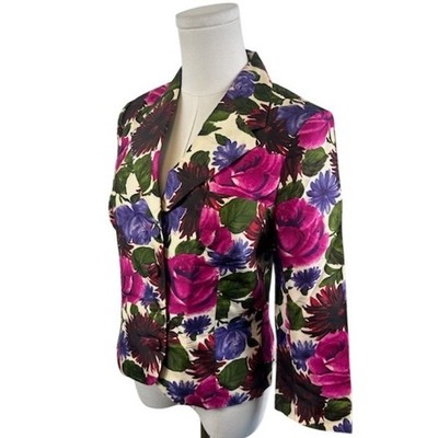 Tibi Y2K Floral Print 100% Silk Blazer Jacket Pink Purple Career Party Small - Image 2