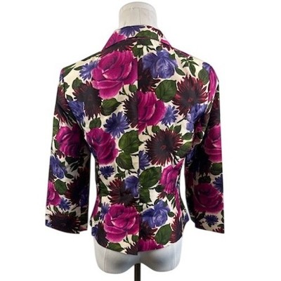 Tibi Y2K Floral Print 100% Silk Blazer Jacket Pink Purple Career Party Small - Image 4