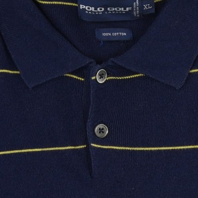 Polo Golf Ralph Lauren Sweater Men Size XL Navy Yellow Striped 100% Cotton Knit - Image 5