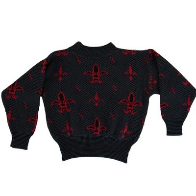 Vintage Jason Maxwell Sweater Women's Size XL Black Red Fleur De Lis - Image 3