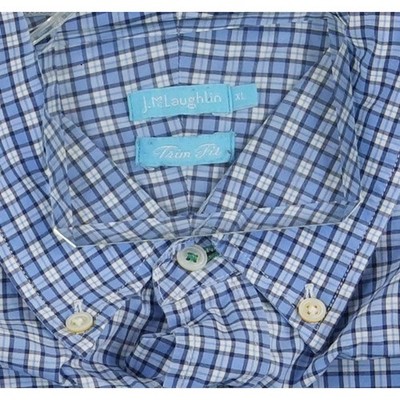 J McLaughlin Button Down Shirt Men's Size XL Blue Check Plaid Fit 100% Cotton - Image 4