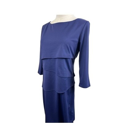 J.McLaughlin Navy Blue Dress Tiered Career Cocktail 3/4 Sleeve Size Medium - Image 2