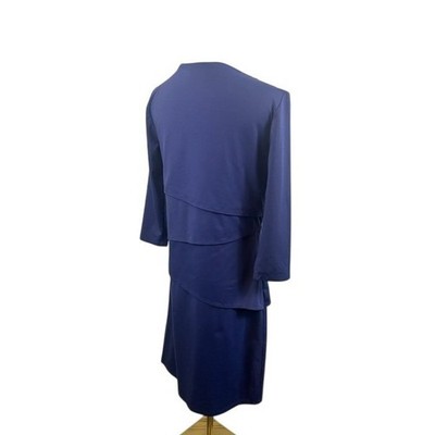 J.McLaughlin Navy Blue Dress Tiered Career Cocktail 3/4 Sleeve Size Medium - Image 3