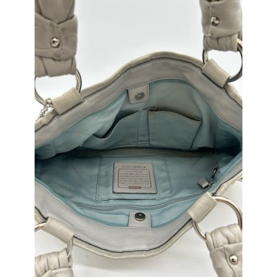 Coach Signature Silver Metallic Beige Leather Canvas Satchel Tote Bag Purse Y2K - Image 5