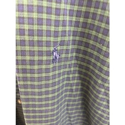 Ralph Lauren Mens Green Blue Plaid Long Sleeve Button Down Shirt Size 2XLT - Image 3
