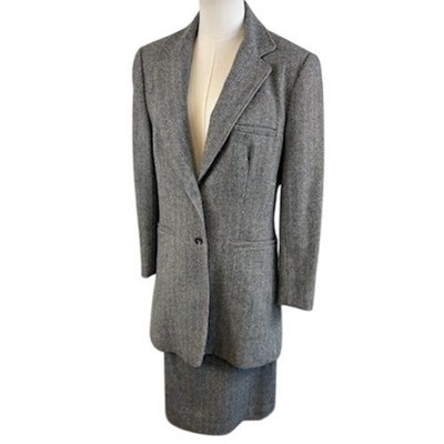 Vintage M.P.M. Originals Gray Tweed Wool Skirt Suit Set Blazer Women's Size 12