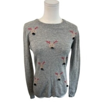 Artisan NY Reindeer Sweater Crewneck Holiday Christmas Winter Gray Size Medium - Image 2