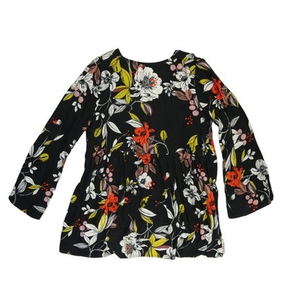 Free People Tunic Top Womens Size Large Black Floral Babydoll Bell Sleeve Blouse - Image 3