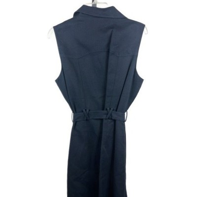 New Talbots Dress Women's Size 16 Navy Blue Sleeveless Belted Shirt Fit Flare - Image 2