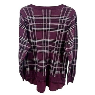 Torrid Plaid Sweater Women's Size 2X Burgundy Purple Black Long Sleeve - Image 2