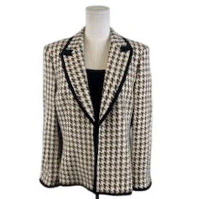 Kasper Houndstooth Blazer Jacket Set Black White w/Cami Career Women's Size 14