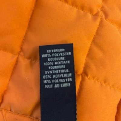 Jones New York Signature Quilted Puffer Jacket Fur Hood Orange Size Medium Y2K - Image 4