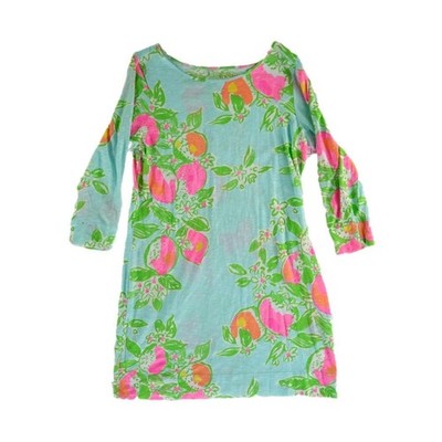 Lilly Pulitzer Dress Women's Size Large Blue Pink Cotton Floral Shift 3/4 Sleeve - Image 2