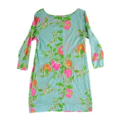 Lilly Pulitzer Dress Women's Size Large Blue Pink Cotton Floral Shift 3/4 Sleeve - Image 3