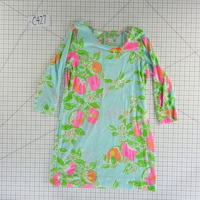 Lilly Pulitzer Dress Women's Size Large Blue Pink Cotton Floral Shift 3/4 Sleeve - Image 7
