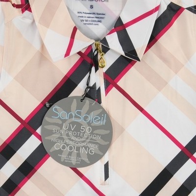 NWT SanSoleil Sleeveless Polo Women's Size Small Pink Plaid UV 50 Golf Top Shirt - Image 4