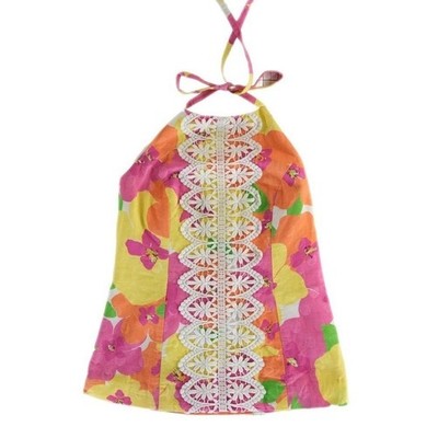 Lilly Pulitzer Halter Top Women's Size 2 Pink Orange Floral Eyelet Lace - Image 2