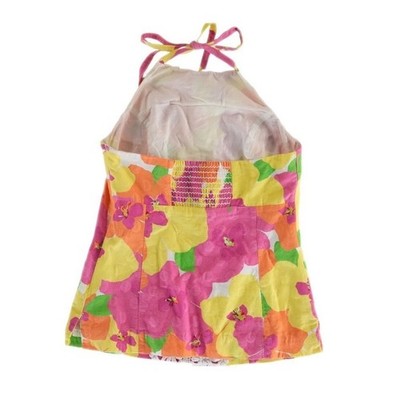 Lilly Pulitzer Halter Top Women's Size 2 Pink Orange Floral Eyelet Lace - Image 3