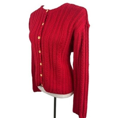 Talbots Red Cable Knit Cardigan Button Front Cotton Classic Sweater Size XL - Image 2