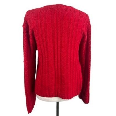 Talbots Red Cable Knit Cardigan Button Front Cotton Classic Sweater Size XL - Image 3