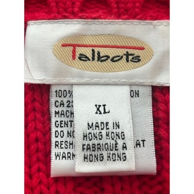Talbots Red Cable Knit Cardigan Button Front Cotton Classic Sweater Size XL - Image 4