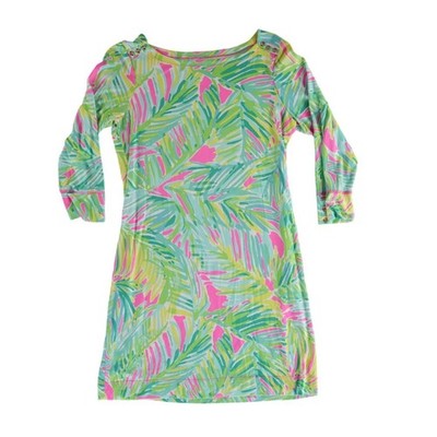 Lilly Pulitzer Dress Women's Size Large Green Pink Palm Leaf Sophie Shift - Image 2