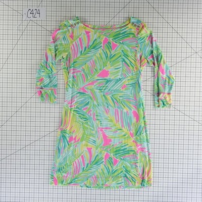 Lilly Pulitzer Dress Women's Size Large Green Pink Palm Leaf Sophie Shift - Image 7