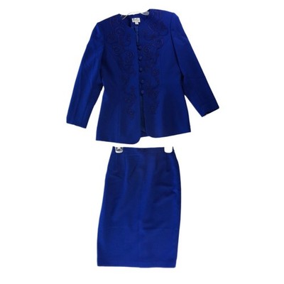 Emily Skirt Suit Women's Size 8 Royal Blue Soutache Beaded Set Vintage - Image 2
