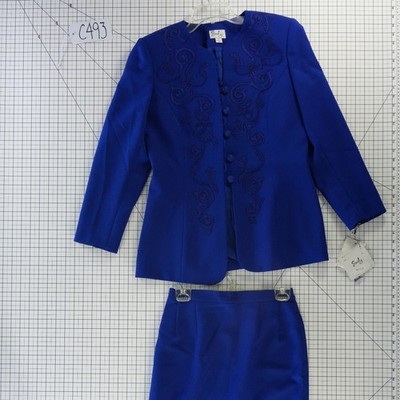 Emily Skirt Suit Women's Size 8 Royal Blue Soutache Beaded Set Vintage - Image 7