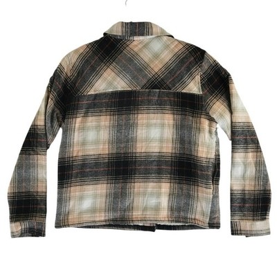 Lucky Brand Sherpa Shirt Jacket Women's Size Small Tan Black Plaid Lined Fleece - Image 2