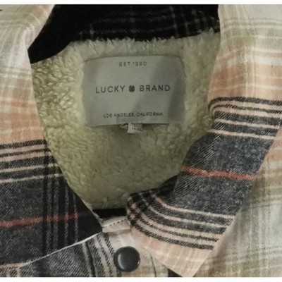 Lucky Brand Sherpa Shirt Jacket Women's Size Small Tan Black Plaid Lined Fleece - Image 3