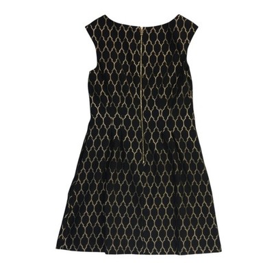 Vince Camuto Fit Flare Dress Women's Size 14 Black Gold Metallic Trellis - Image 3