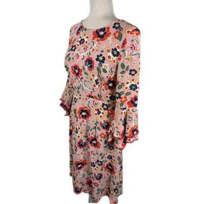Boden Floral Print Dress Pink Red Blue Women's Long Sleeve Size 10 - Image 2