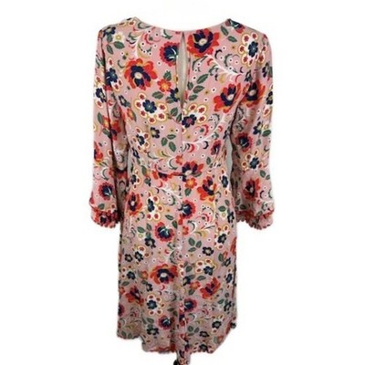 Boden Floral Print Dress Pink Red Blue Women's Long Sleeve Size 10 - Image 3