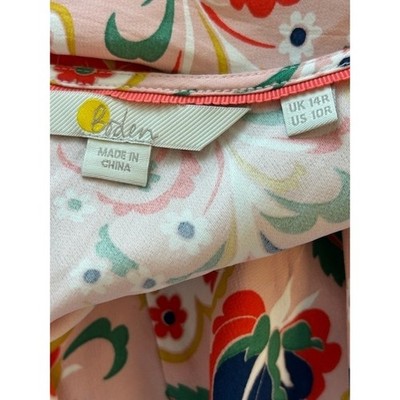 Boden Floral Print Dress Pink Red Blue Women's Long Sleeve Size 10 - Image 4