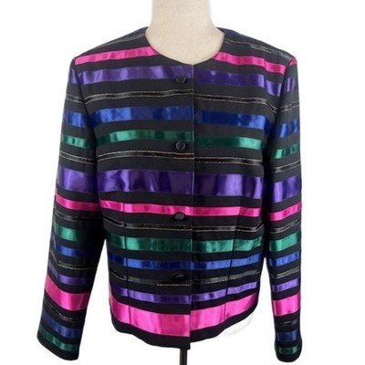 Chic Talbots Holiday Multicolor Cocktail Blazer Jacket Top Women's Size 10 Y2K
