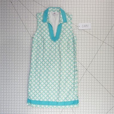 Vineyard Vines Shift Dress Women's Size 4 White Turquoise Leaf Sleeveless - Image 6