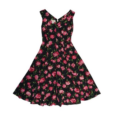 Talbots Fit Flare Rose Dress Women's Size 6 Black Pink Sleeveless Cotton - Image 2