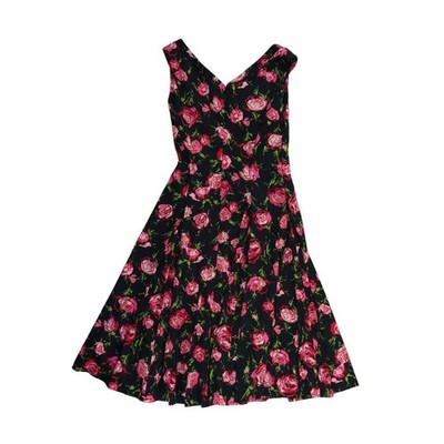 Talbots Fit Flare Rose Dress Women's Size 6 Black Pink Sleeveless Cotton - Image 3