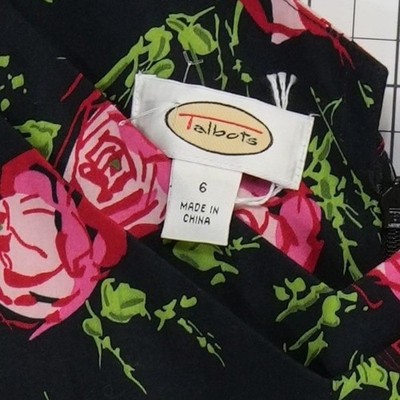 Talbots Fit Flare Rose Dress Women's Size 6 Black Pink Sleeveless Cotton - Image 4