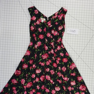 Talbots Fit Flare Rose Dress Women's Size 6 Black Pink Sleeveless Cotton - Image 6